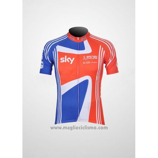 2012 Abbigliamento Ciclismo Sky Campione Regno Unito Arancione e Blu Manica Corta e Salopette